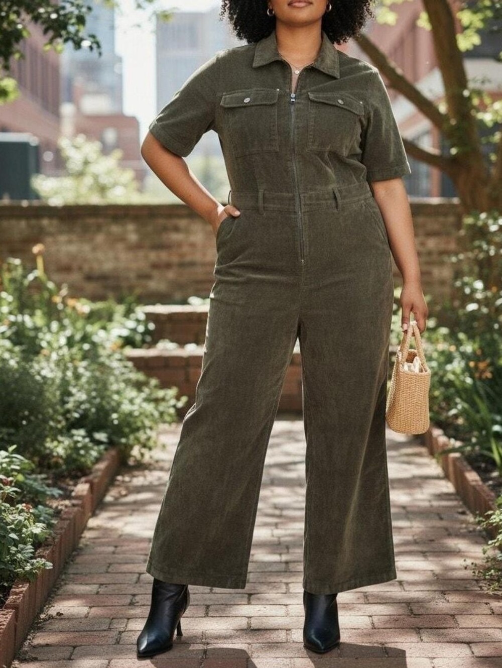 Short Sleeve Flocked Denim Jumpsuit